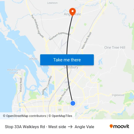 Stop 33A Walkleys Rd - West side to Angle Vale map