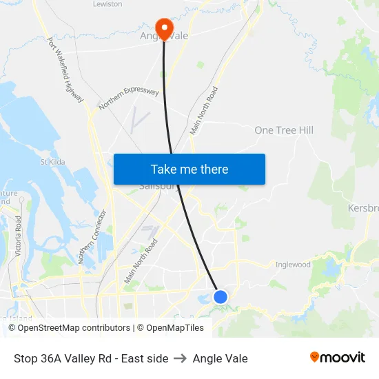 Stop 36A Valley Rd - East side to Angle Vale map