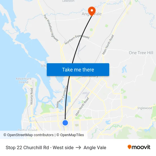 Stop 22 Churchill Rd - West side to Angle Vale map