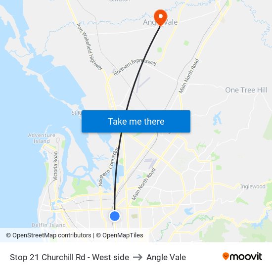Stop 21 Churchill Rd - West side to Angle Vale map