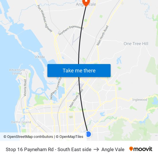 Stop 16 Payneham Rd - South East side to Angle Vale map