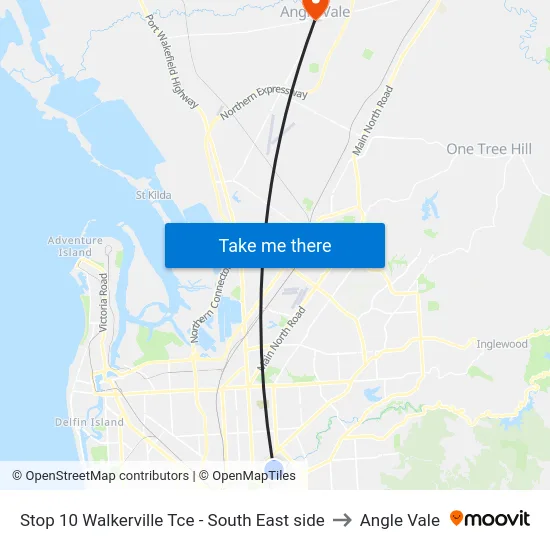 Stop 10 Walkerville Tce - South East side to Angle Vale map