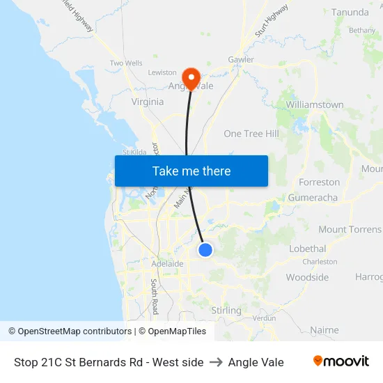 Stop 21C St Bernards Rd - West side to Angle Vale map