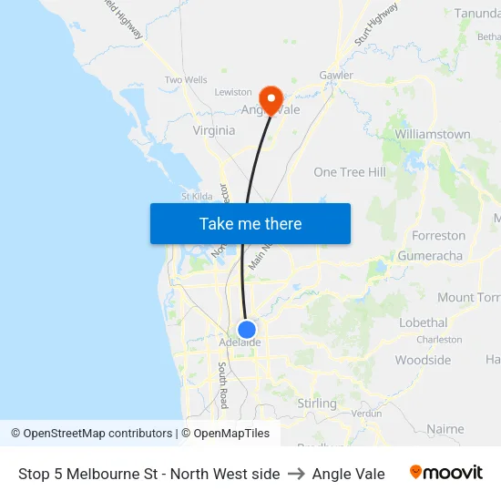 Stop 5 Melbourne St - North West side to Angle Vale map