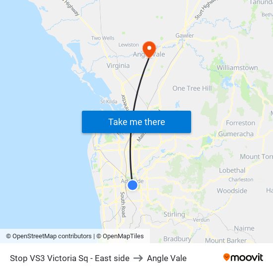 Stop VS3 Victoria Sq - East side to Angle Vale map