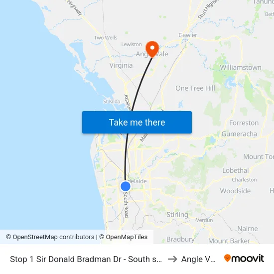 Stop 1 Sir Donald Bradman Dr - South side to Angle Vale map