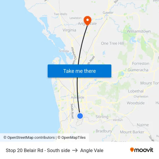 Stop 20 Belair Rd - South side to Angle Vale map