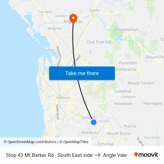 Stop 43 Mt Barker Rd - South East side to Angle Vale map