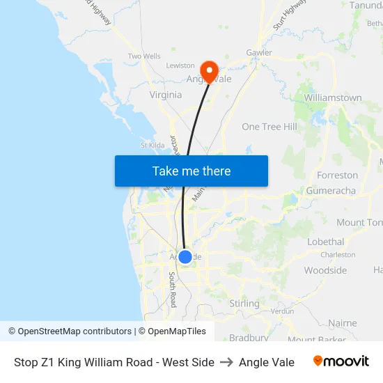 Stop Z1 King William Road - West Side to Angle Vale map