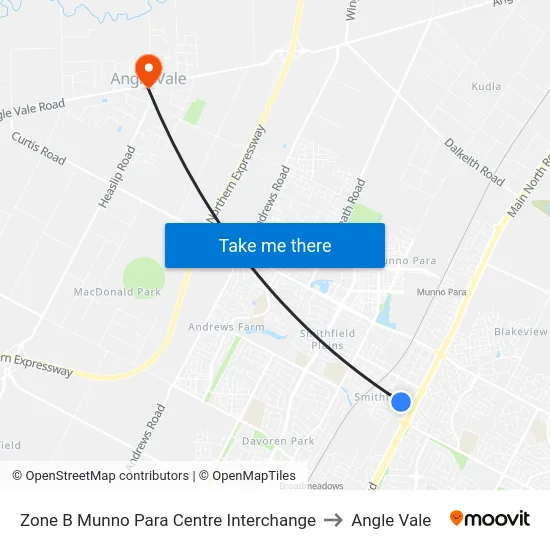 Zone B Munno Para Centre Interchange to Angle Vale map
