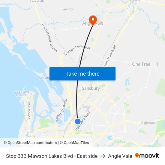 Stop 33B Mawson Lakes Blvd - East side to Angle Vale map
