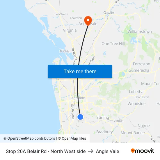 Stop 20A Belair Rd - North West side to Angle Vale map