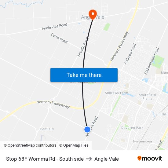 Stop 68F Womma Rd - South side to Angle Vale map