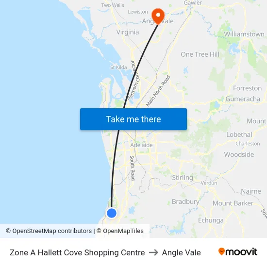 Zone A Hallett Cove Shopping Centre to Angle Vale map