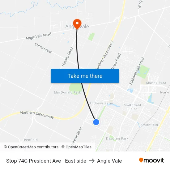 Stop 74C President Ave - East side to Angle Vale map