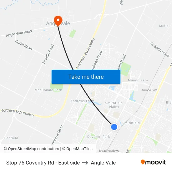 Stop 75 Coventry Rd - East side to Angle Vale map