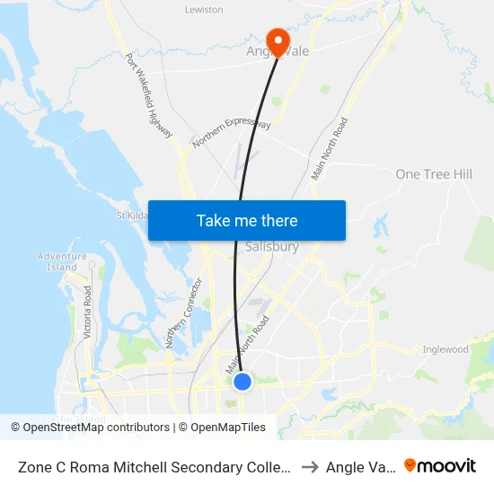 Zone C Roma Mitchell Secondary College to Angle Vale map