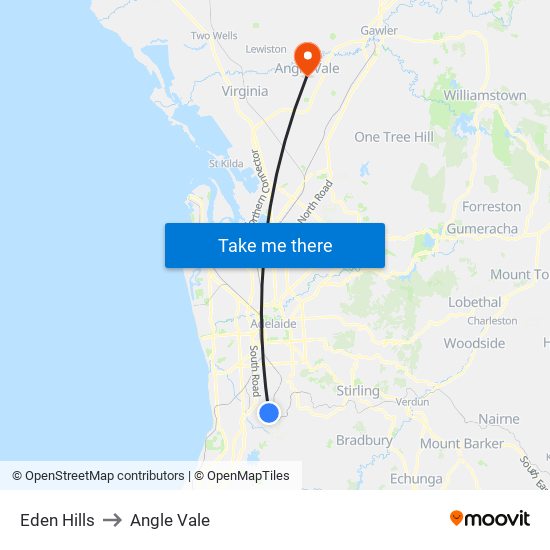 Eden Hills to Angle Vale map