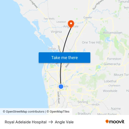 Royal Adelaide Hospital to Angle Vale map