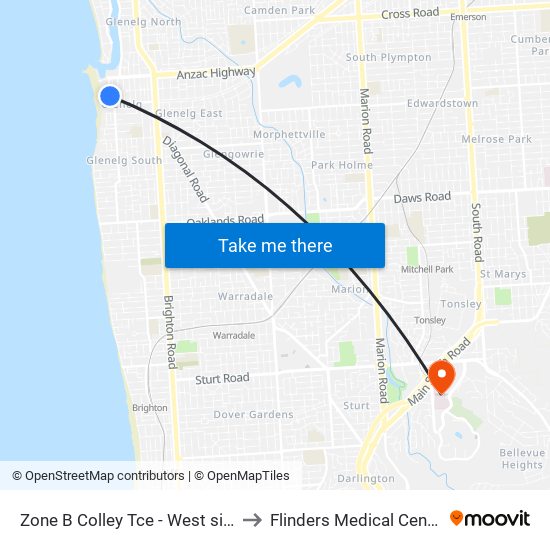 Zone B Colley Tce - West side to Flinders Medical Centre map