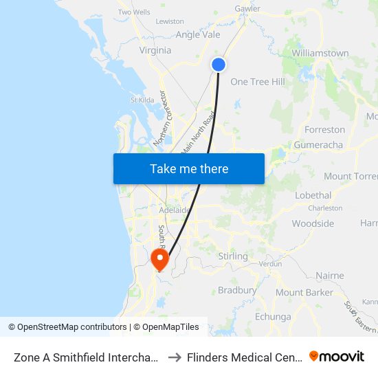 Zone A Smithfield Interchange to Flinders Medical Centre map