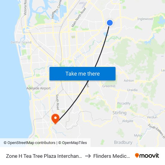 Zone H Tea Tree Plaza Interchange - West side to Flinders Medical Centre map