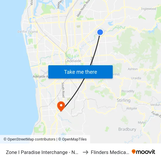 Zone I Paradise Interchange - North West side to Flinders Medical Centre map