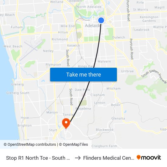 Stop R1 North Tce - South side to Flinders Medical Centre map