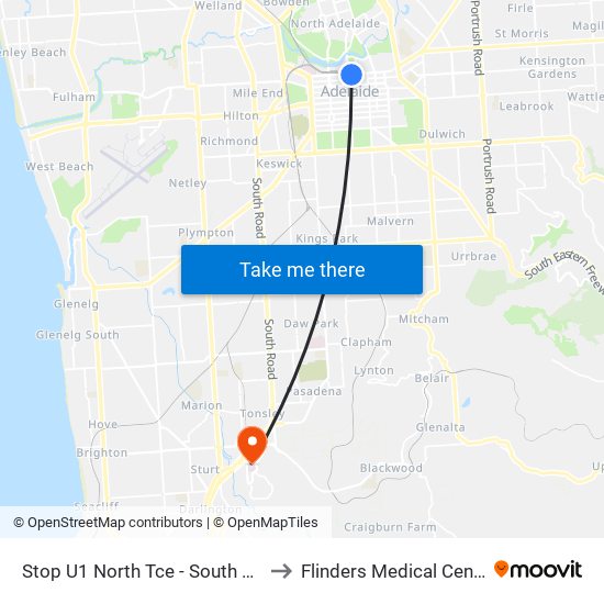 Stop U1 North Tce - South side to Flinders Medical Centre map