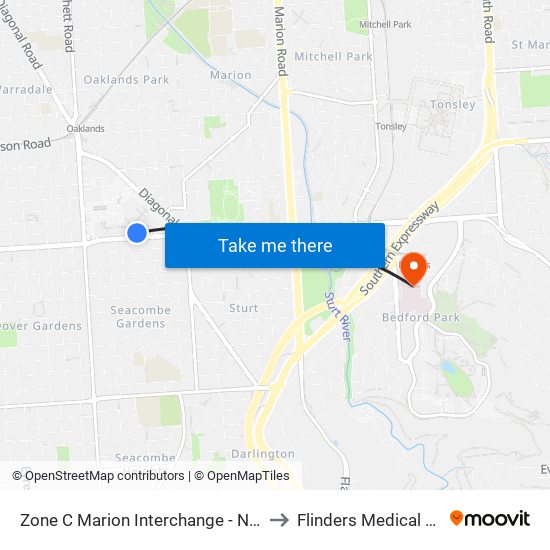 Zone C Marion Interchange - North side to Flinders Medical Centre map