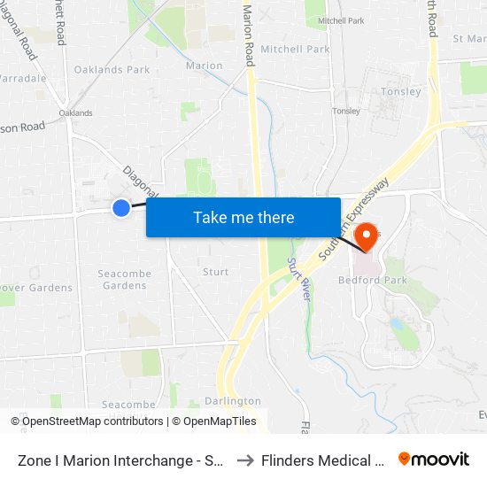 Zone I Marion Interchange - South side to Flinders Medical Centre map