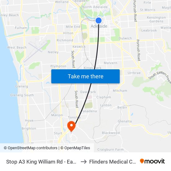 Stop A3 King William Rd - East side to Flinders Medical Centre map