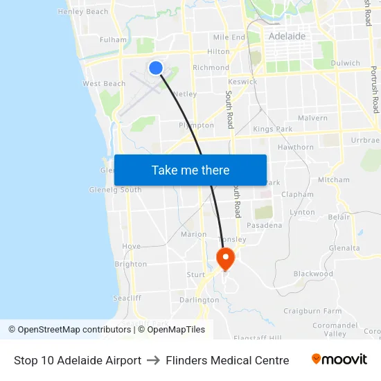 Stop 10 Adelaide Airport to Flinders Medical Centre map
