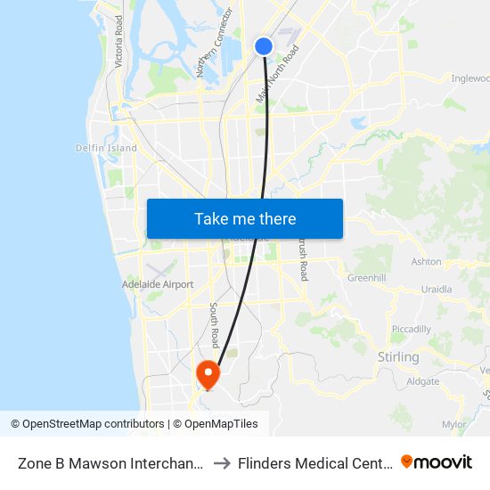 Zone B Mawson Interchange to Flinders Medical Centre map