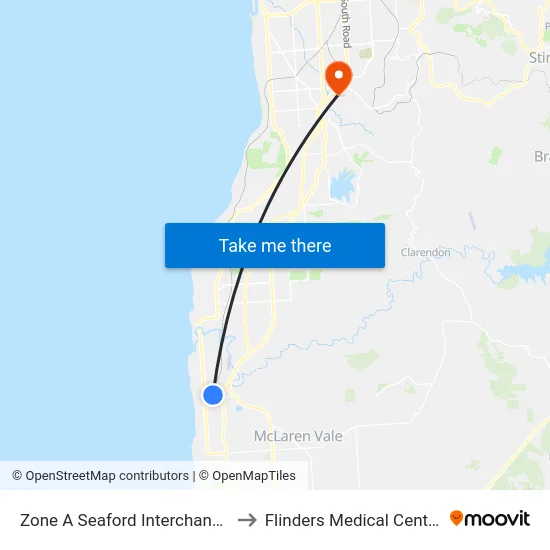 Zone A Seaford Interchange to Flinders Medical Centre map