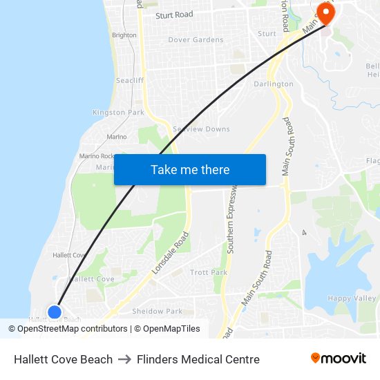 Hallett Cove Beach to Flinders Medical Centre map