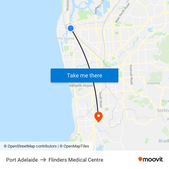 Port Adelaide to Flinders Medical Centre map