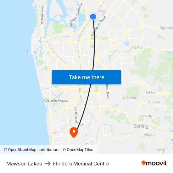 Mawson Lakes to Flinders Medical Centre map