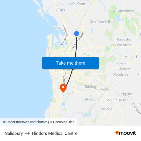 Salisbury to Flinders Medical Centre map