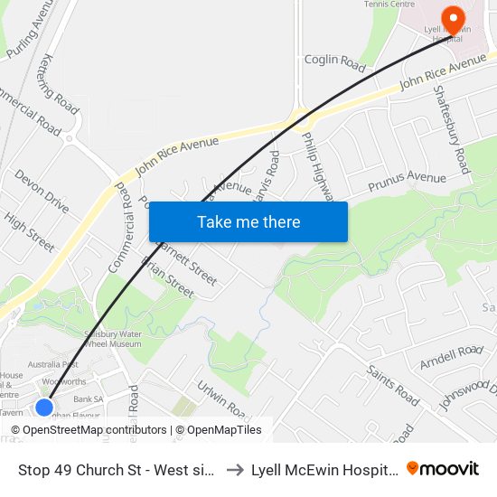 Stop 49 Church St - West side to Lyell McEwin Hospital map