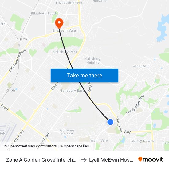 Zone A Golden Grove Interchange to Lyell McEwin Hospital map