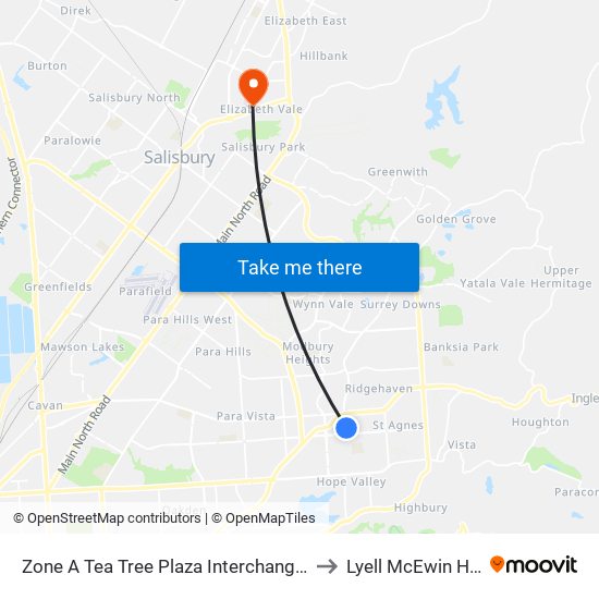 Zone A Tea Tree Plaza Interchange - West side to Lyell McEwin Hospital map