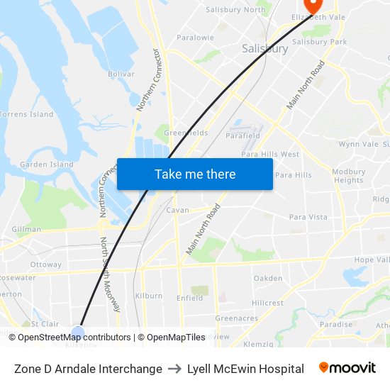 Zone D Arndale Interchange to Lyell McEwin Hospital map