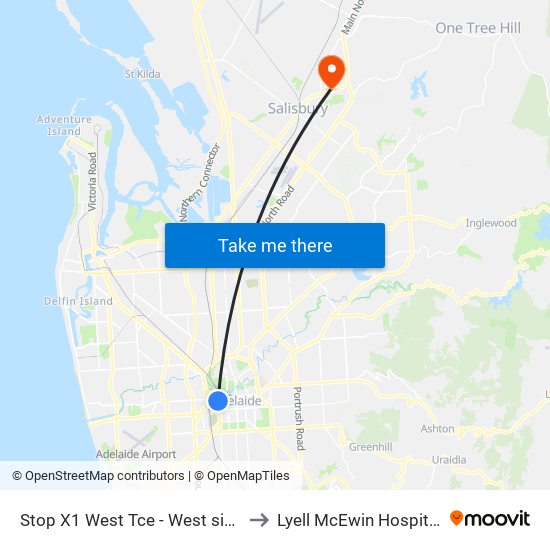 Stop X1 West Tce - West side to Lyell McEwin Hospital map