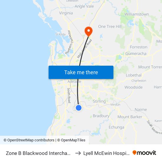 Zone B Blackwood Interchange to Lyell McEwin Hospital map