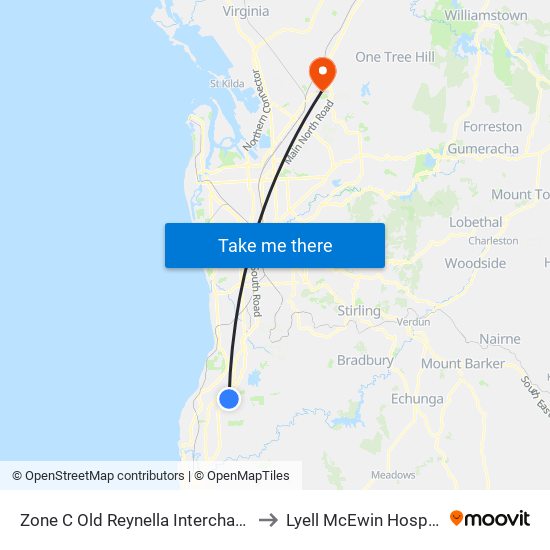 Zone C Old Reynella Interchange to Lyell McEwin Hospital map