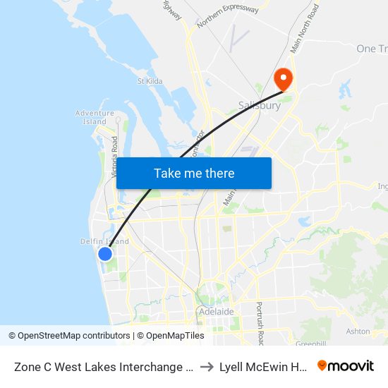 Zone C West Lakes Interchange - East side to Lyell McEwin Hospital map
