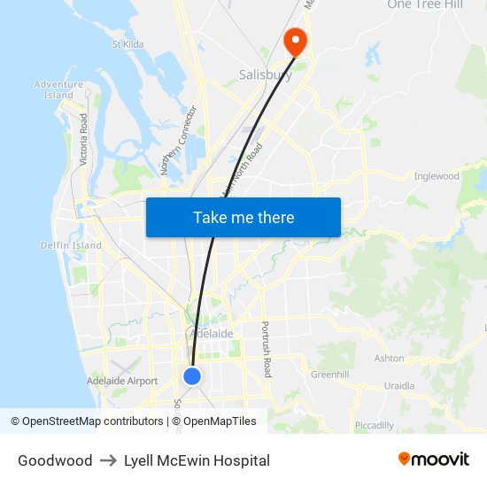 Goodwood to Lyell McEwin Hospital map