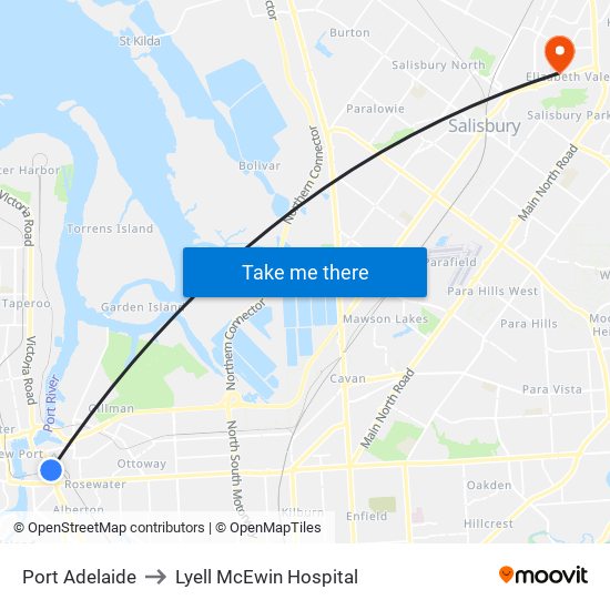 Port Adelaide to Lyell McEwin Hospital map