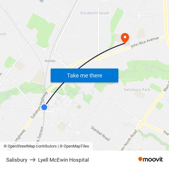 Salisbury to Lyell McEwin Hospital map